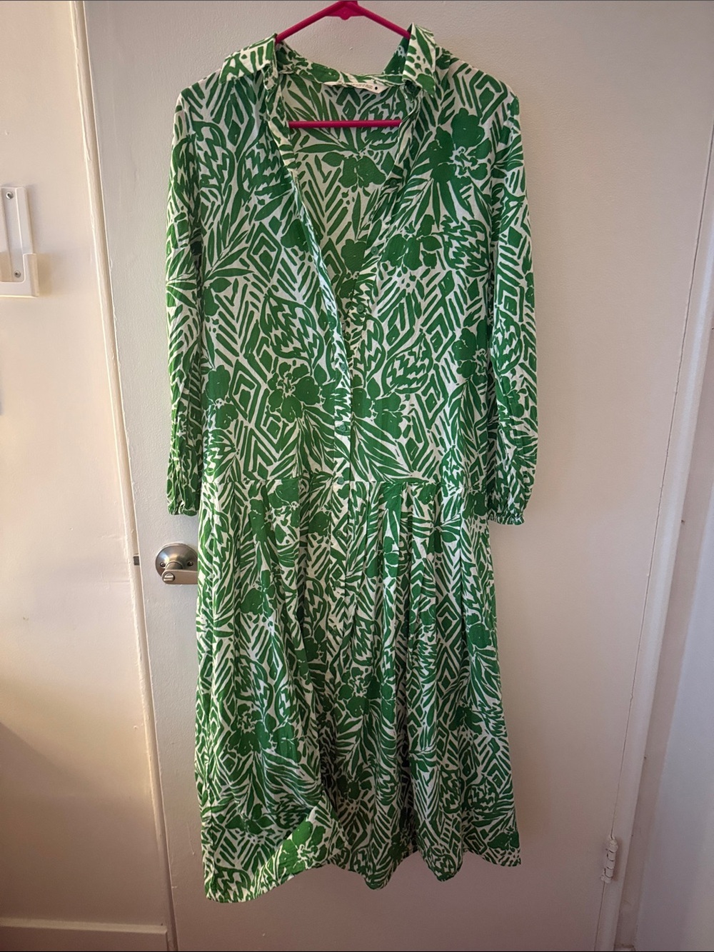 Zara Green and White Floral Midi Dress